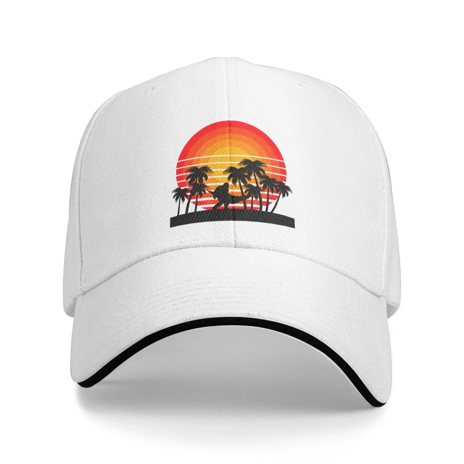 

Sunset Beach Bigfoot Palmtree Baseball Cap for Men Women Adjustable Unisex Adult Snapback Flat Bill Dad Trucker Hat Hip-hop Spor