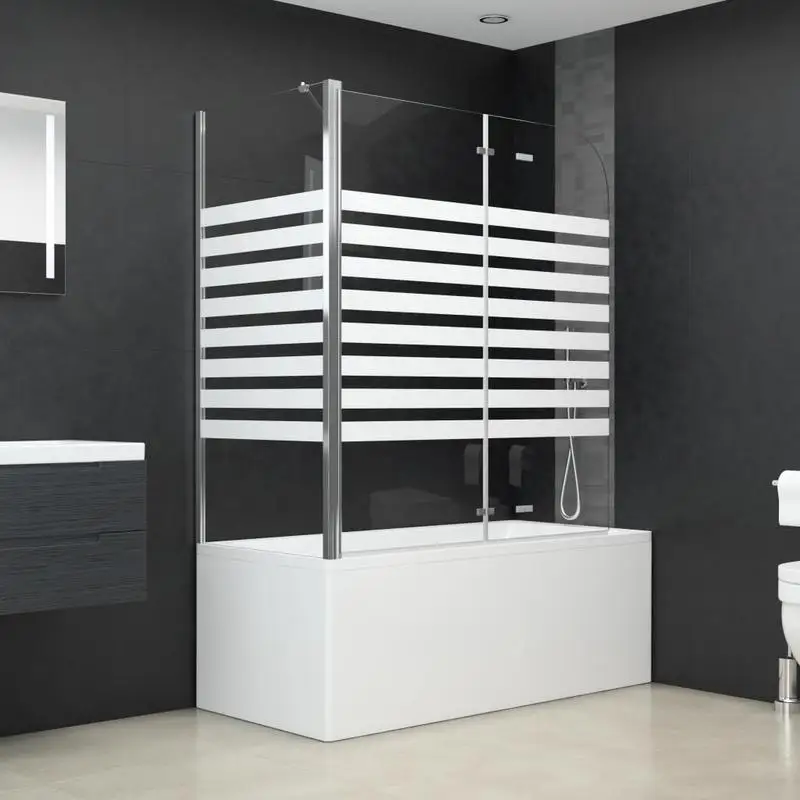 Enclos de douche pliable 120×68×130 cm, verre trempé 4 mm à motifs rayés, cadre en aluminium avec bras de support stabilisateur. Accessoires de fixation fournis, bac non inclus, design pliable offrant un accès confortable pour salle de bain moderne.