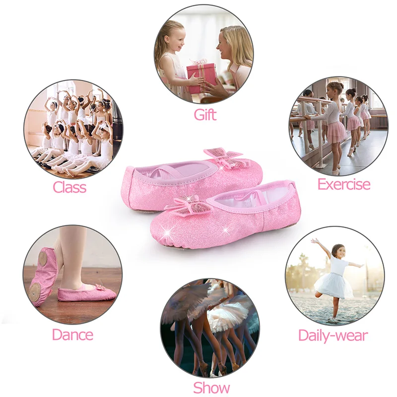 สาวหนังเงารองเท้าบัลเล่ต์แยก Sole No-Tie เต้นรําโยคะรองเท้าแตะสําหรับสาวเด็กวัยหัดเดินผู้หญิงบัลเล่ต์เต้นรํา