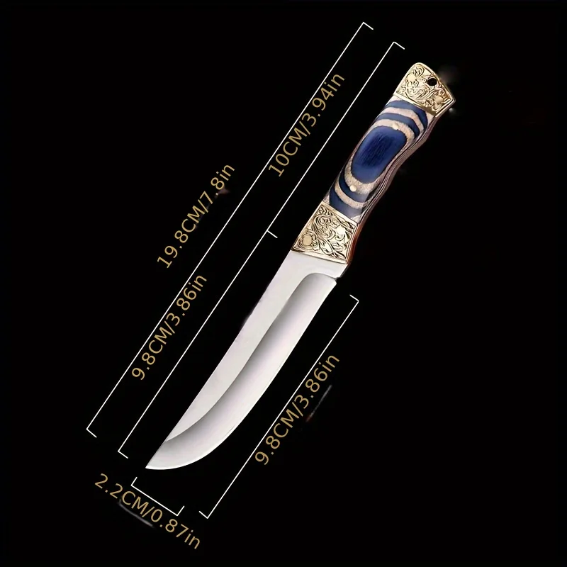 7.8 inch fruit knife outdoor kitchen multi-purpose knife, 4mm martensitic stainless steel copper head carved pattern, survival k
