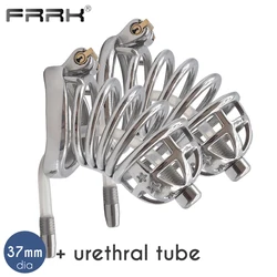 FRRK Long Catheter Cock Cage with Urethral Penis Plug Stainless Steel Male Chastity Device for Couple Adults Sex Toys Shop