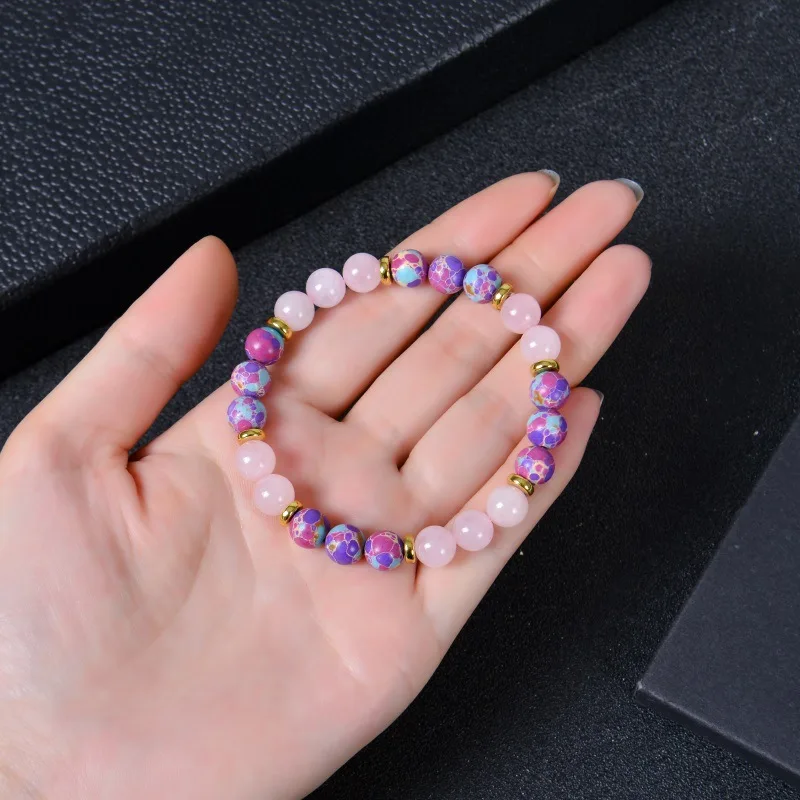 الوردي الحجر الطبيعي سوار العقيق مطرز سوار للنساء تحسين الخرز الحجر الطبيعي اليوغا التأمل مجوهرات هدية