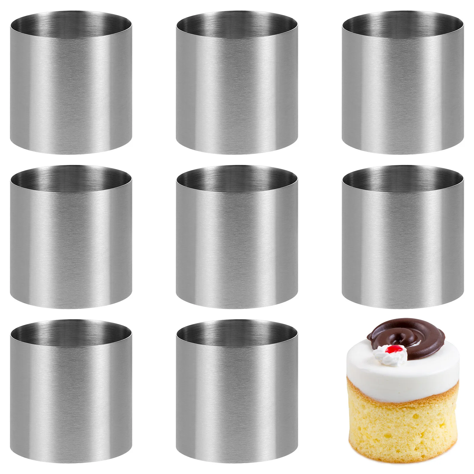 

8Pcs Cake Molds Stainless Steel Mini Baking Rings Non Stick for Mousse Dessert Sushi Rice Balls Sandwiches Cake Ring Mold Set