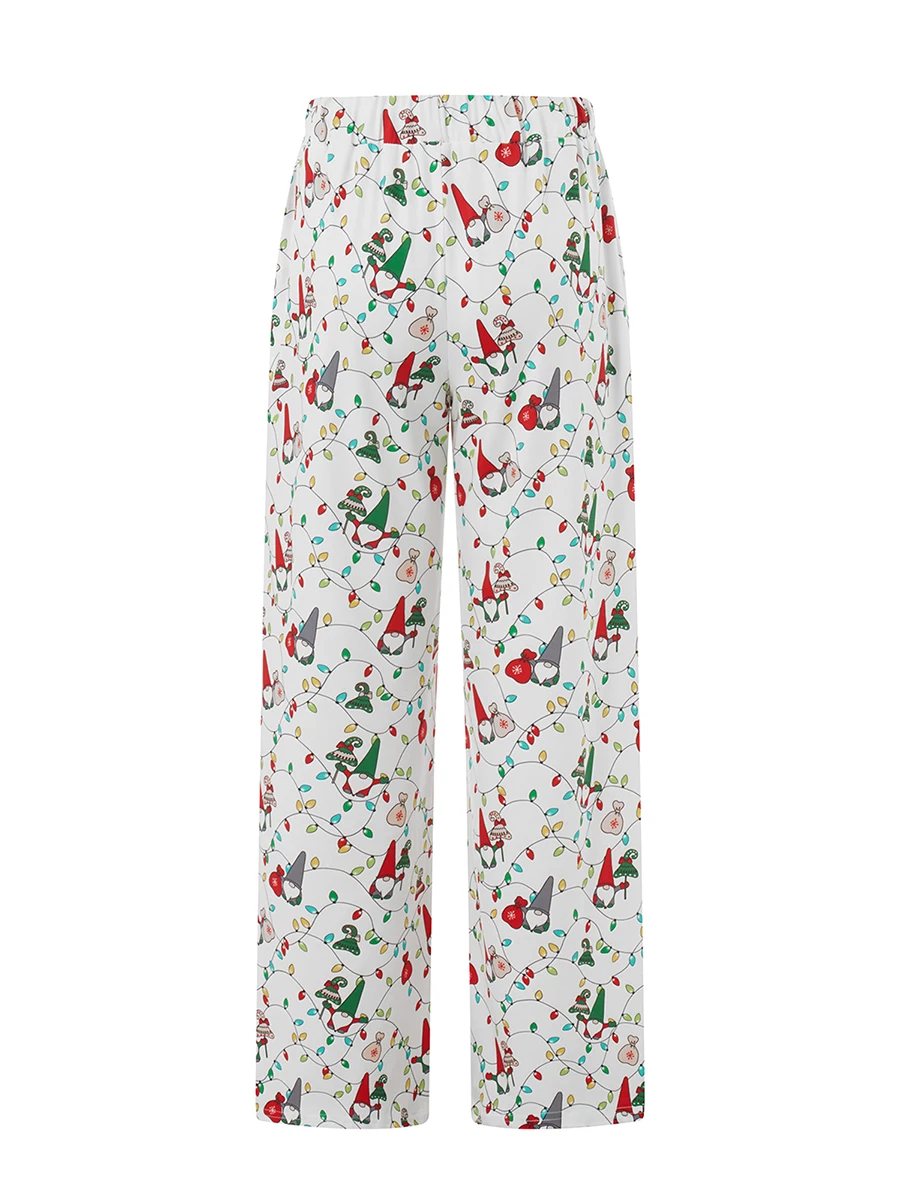 Pantaloni da salotto natalizi da donna fiocco di neve stampa gnomo di babbo natale pantaloni larghi e comodi Casual a gamba larga per dormire