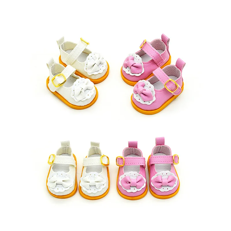 1Pair 5.5cm Cotton Doll Shoes Fit 20cm Dolls Accessories PU Leather Lace-up Mini Doll Shoes For BDJ Doll Kits