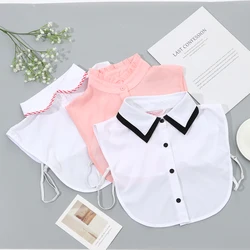 Women Front Tie White Embroidery Fake Collar Classic Stand Beads Detachable Collar Fake Vintage Printing Lace Half Shirt