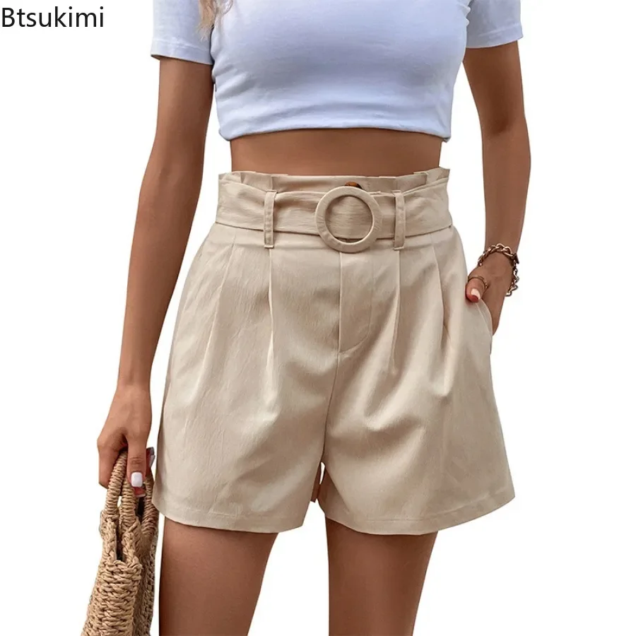 New 2025 Women's High Waist Straight Leg Shorts Summer Loose Casual Short Pants Fashion All-match Ladies Daily Commuting Shorts