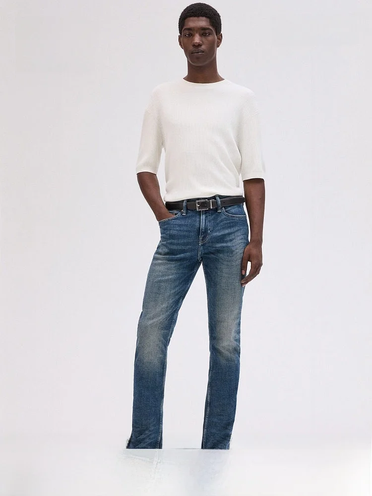 

H&M Men's Straight Leg Jeans Retro Spring Fashion Trendy Long Pants mid Waist Cotton Blend Comfortable Fit Commute Ready