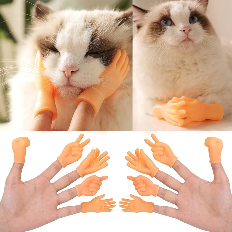 4PCS Pet Tiny Hands Finger Puppets Mini Rubber Flat Little Finger Hands for Kids Gifts Puppet Show Prank Gag Performance Party F