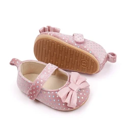 Mocasines de lentejuelas para niñas, zapatos planos de suela suave, antideslizantes, decoración de lazo de puntos, primeros pasos, Princesa, Verano