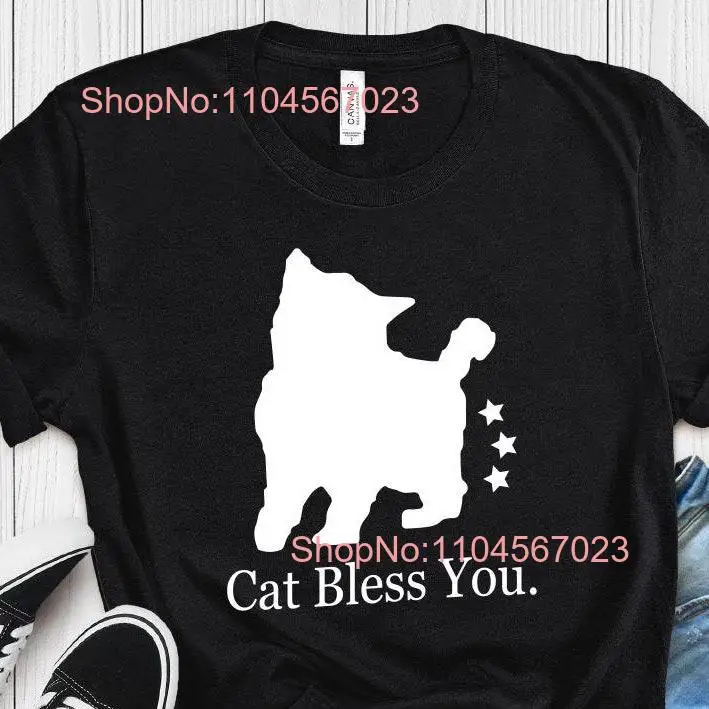 تي شيرت Cat Bless You للجنسين هدية لمحبي الرجال والنساء بأكمام طويلة أو قصيرة
