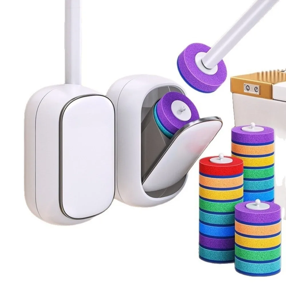 

Wall Mounted Toilet Cleaning Brush Set Long Handle Replacement Heads Disposable Toilet Brush Built-In Brushes Convenient