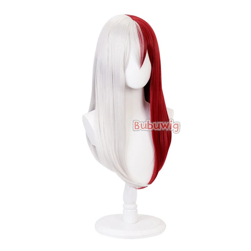 Bubuwig Szintetikus haja BNHA MHA shoto todoroki cosplay Paróka 60cm stv egyenesen Fehérítőszer Összecsap Vörös biliárdgolyó Anime wigs Gabalyodik Ellenálló