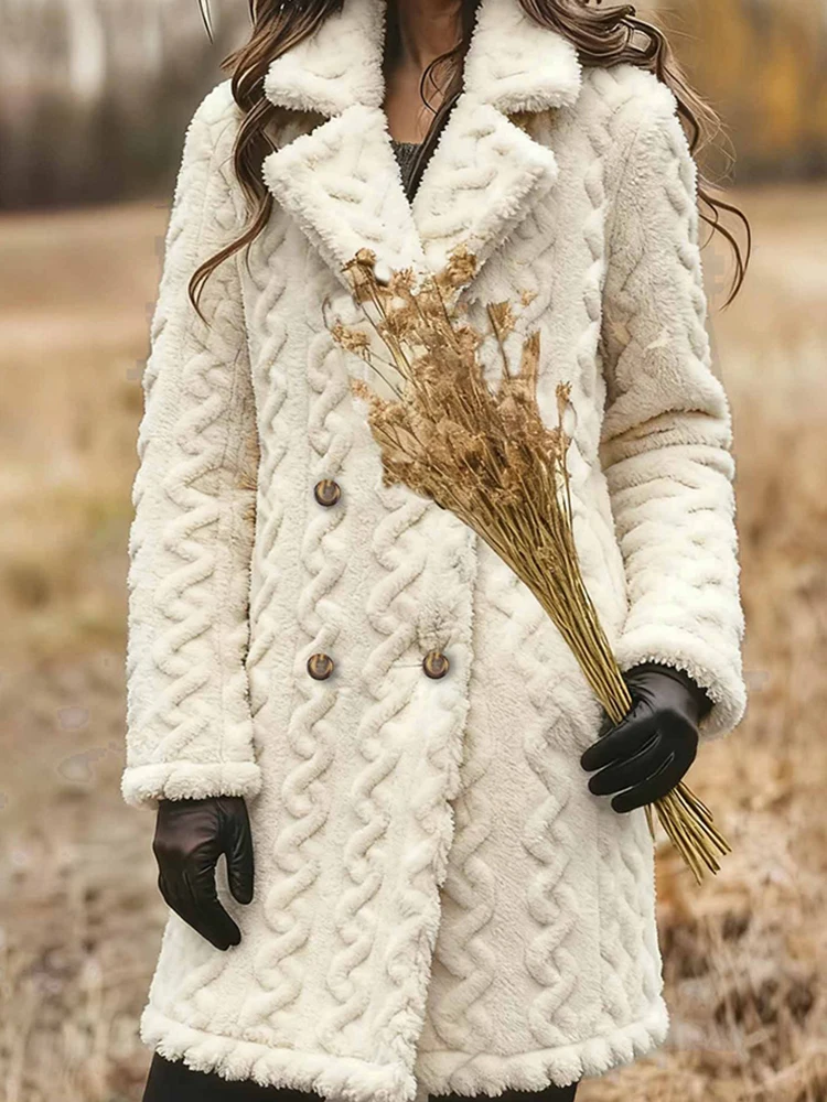 

Повседневное жаккардовое женское пальто из кораллового флиса, модное тонкое пальто с лацканами и длинными рукавами, осень-зима, новое однотонное теплое пальто