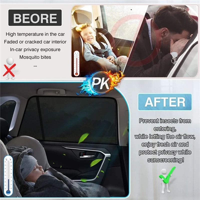 مظلة نافذة السيارة، مظلة نافذة المقعد الخلفي، ستارة مضادة للبعوض للسيارة، غطاء نافذة السيارة المطاطي للحماية من الحرارة-N25R