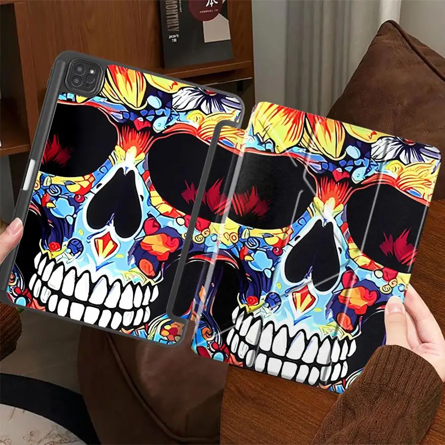 

Tablet Case For iPad Mini 6 7 Air 4 5 M3 M2 M4 11inch Pro 11th 10th 9th 8th 7th 12.9inch Pro 2025 Holder Cover Flower Skull Head