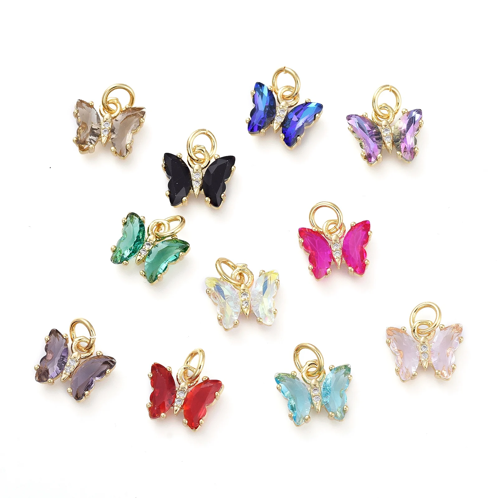 

5Pcs Butterfly Brass Pendants Micro Pave Clear Cubic Zirconia with Glass Colored Charms DIY Necklace Jewelry Making Accessories