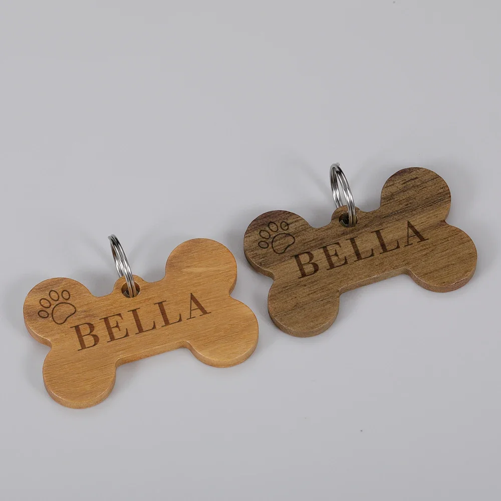 Personalised Wooden Dog Name ID Tags Free Customized Collars Pets Dog ID Tag Engraved Bone Dogs Name ID Tags Pet Accessories