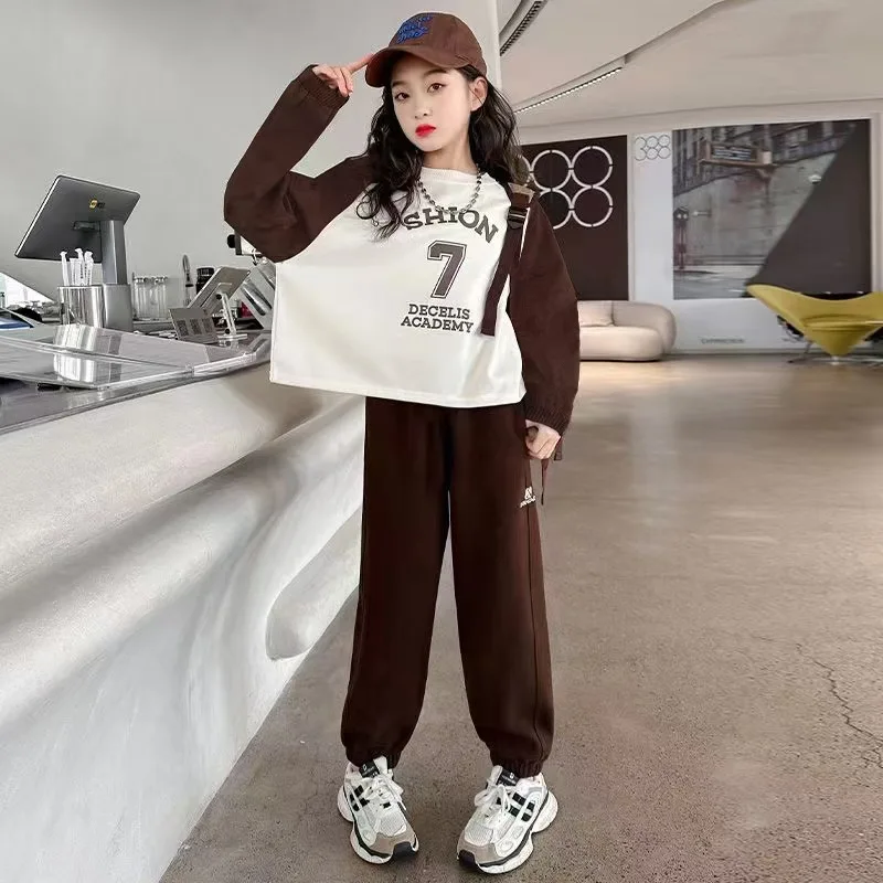 Autumn Winter New Kids Tracksuit Children Girls Clothes Casual Sweatshirt T-Shirt + long Pant Suit Teenager 4 6 8 to 10 12 Year