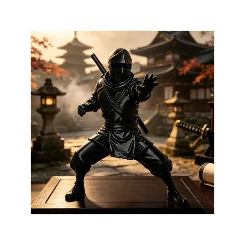 3D Printed Black Ninja Warrior Statue Retro Japanese Samurai Style Desktop Figurine Swordman Home Decor Collectible Ornament