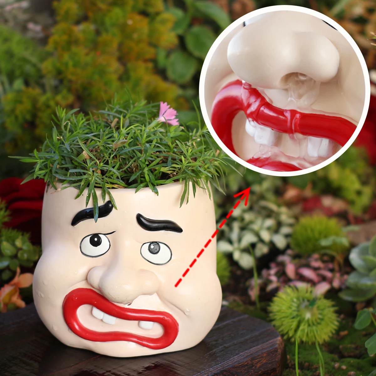 1 large mouthed runny nose flowerpot, fun nostril drainage hole, garden decoration funny flowerpot, resin handicraft
