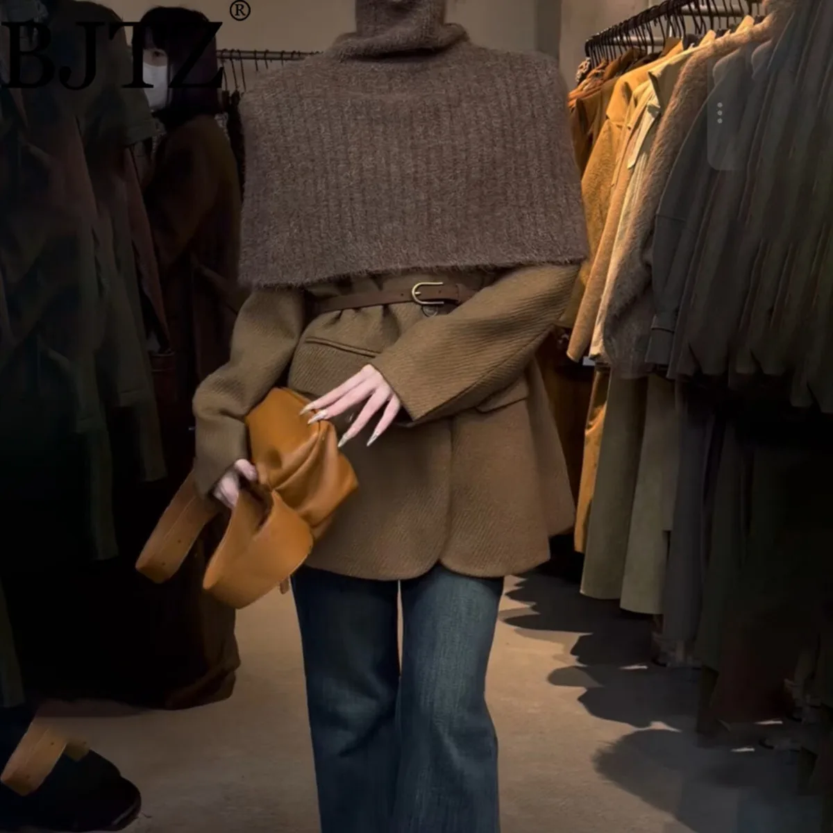 

BJTZ New 2025 Women’s Loose Blazer Coat with Scarf Elegant Minimalist Comfortable Premium Oversized Casual Trench Autumn Winter