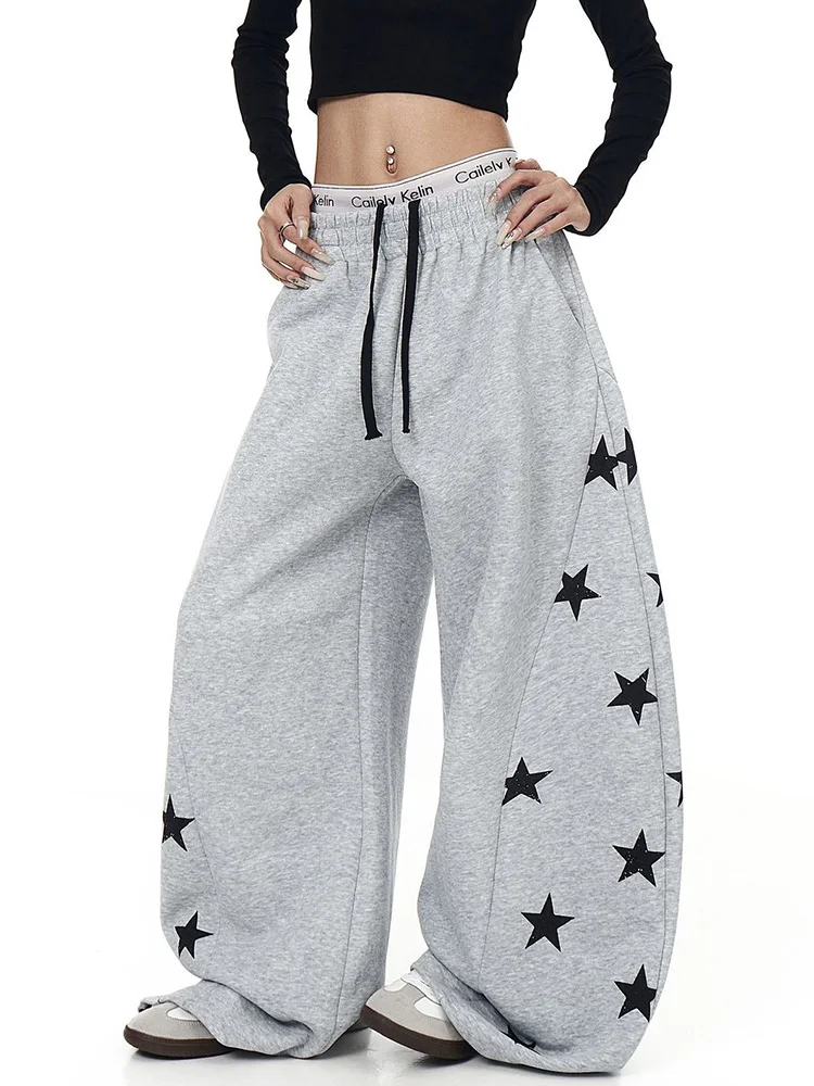 

Новые женские винтажные спортивные брюки Y2K с принтом звезд, свободные, с высокой талией, повседневные, в стиле Харадзюку, ретро, с карманами, на шнуровке, в стиле BF