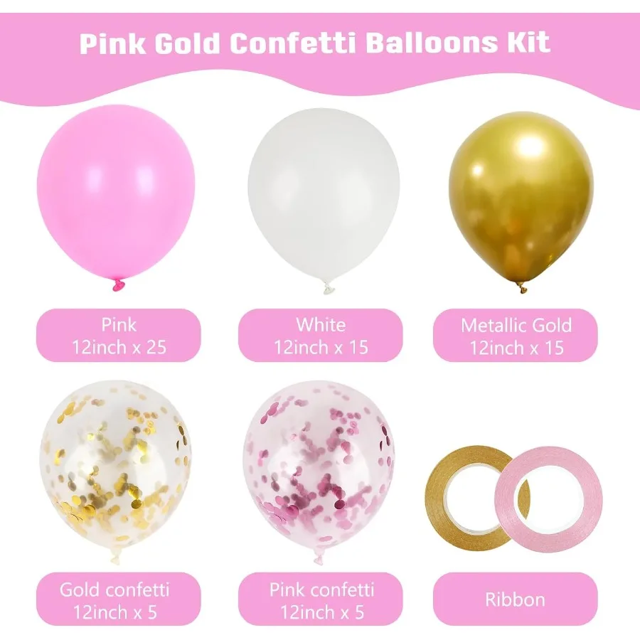 65 قطعة بالونات الذهب الوردي الوردي الأبيض الذهب النثار اللاتكس بالونات الحفلات عدة مع أشرطة للفتيات عيد ميلاد الزفاف استحمام الطفل