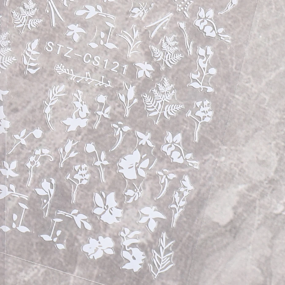 2 stks 3D Eenvoudige Bloemen Blad Nagelstickers Elegant Zwart Wit Bloem Ontwerp Leuke Stickers Voor Nail Art Decoratie DIY