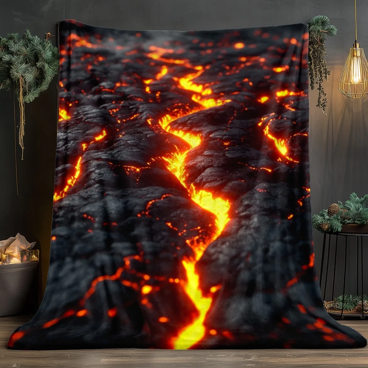 Volcano Lava Print Fleece Blanket Soft Warm Cool Rock Fire Theme Throw Blanket for Bedroom Gaming Room Living Room Multi-Size
