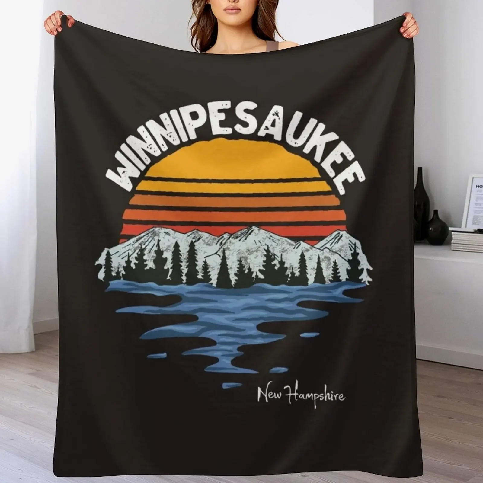 Vintage Lake Winnipesaukee New Hampshire Souvenir Throw Blanket Soft Solid Color Blanket for Couch Bed