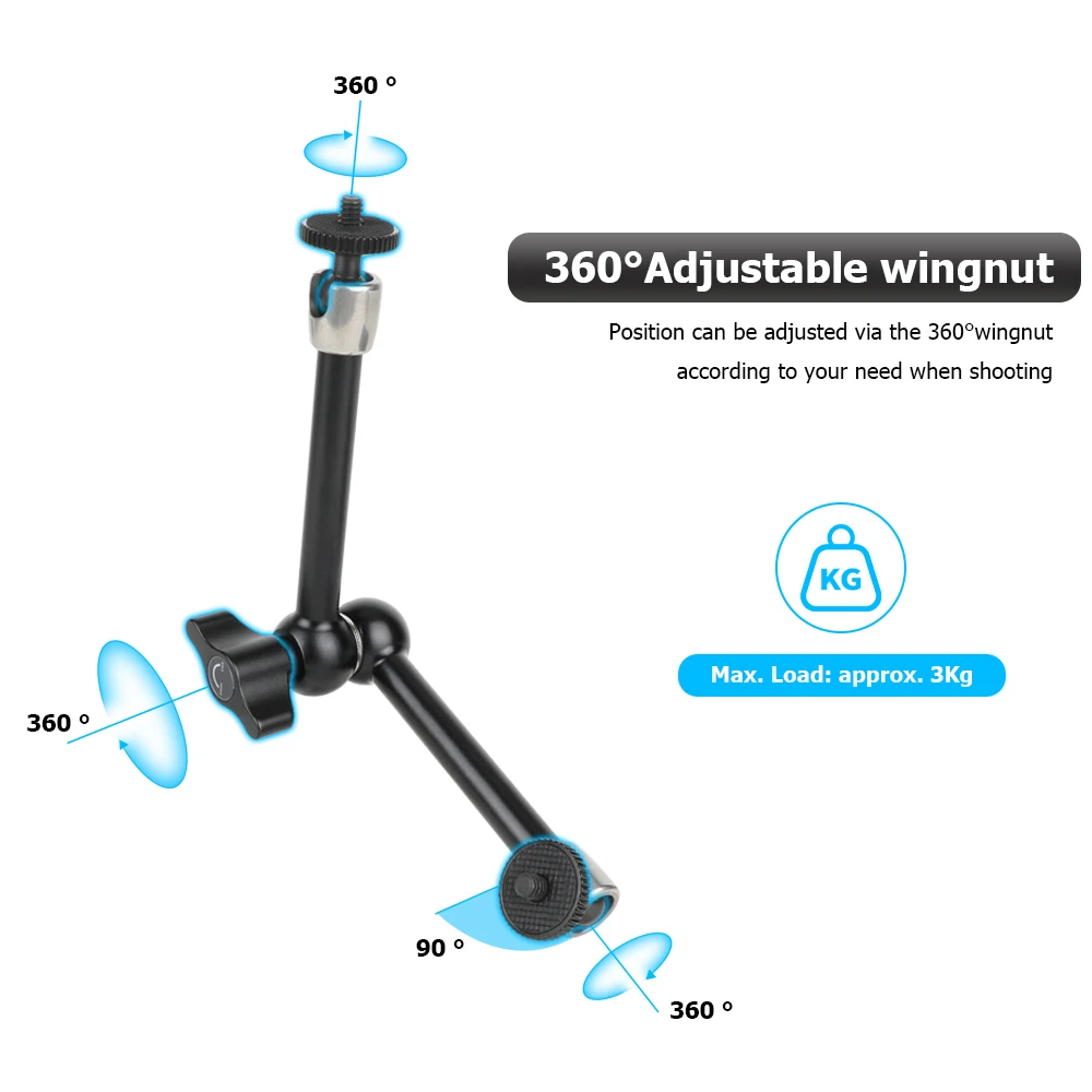 CAMVATE مشبك فائق مع خيط 1/4 بوصة و3/8 بوصة وقوة احتكاك قابلة للتعديل ذراع سحري لأضواء كاميرا المراقبة