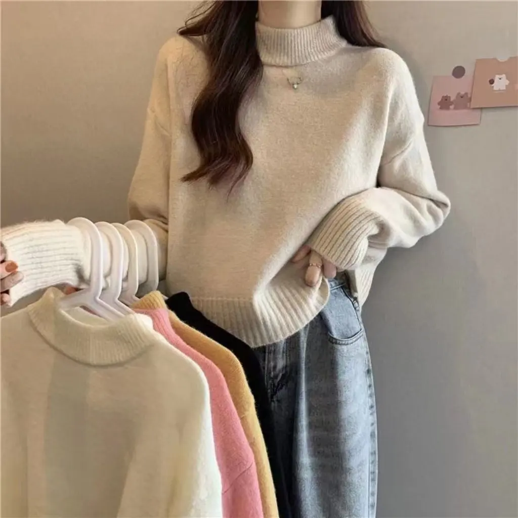 

-Inspired Women's Long Sleeve Sweater Korean Style Autumn Top Chic Stitching Base Shirt for Ladies Fashionable