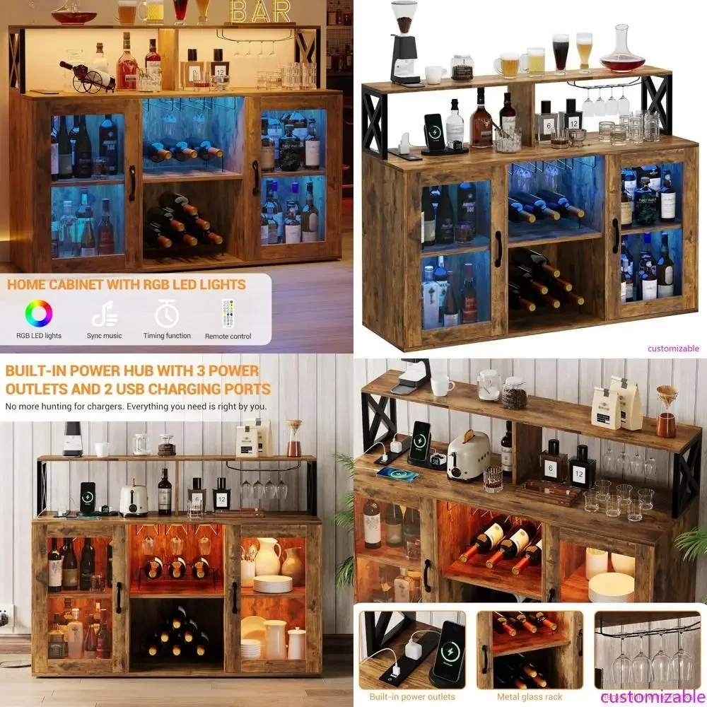 

Винный шкаф GAOMON с LED-подсветкой, розетками, полкой для вина и держателем для бокалов