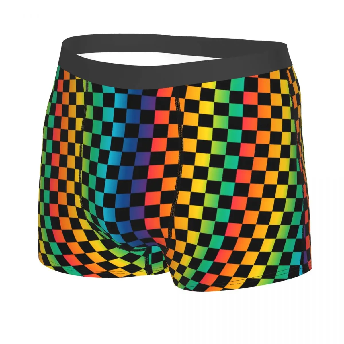 Custom Black And Rainbow Squares Pattern Checkered Flag Boxers Shorts Mens Briefs Underwear Cool Underpants