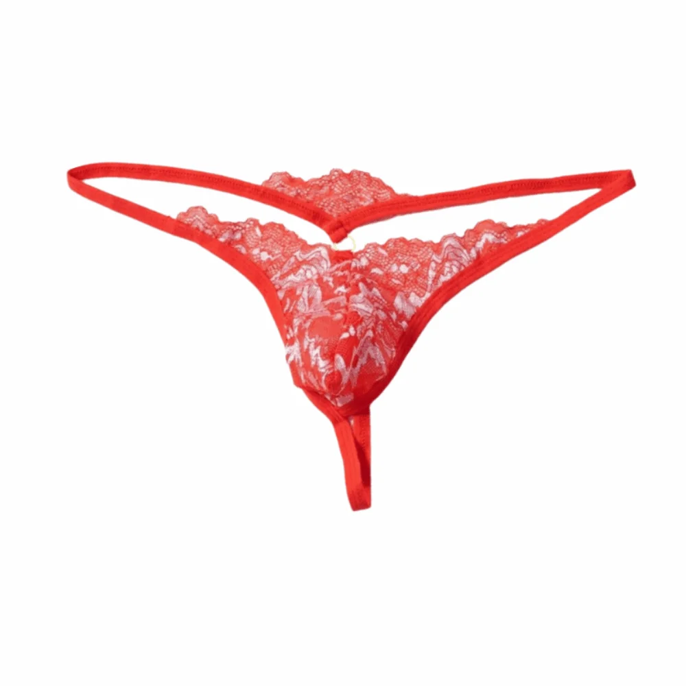 Low Waist Men's Lace Thong Underwear Bulge Pouch Mesh Sheer Panties Transparent Lingerie T-back Briefs Men Special Occasion