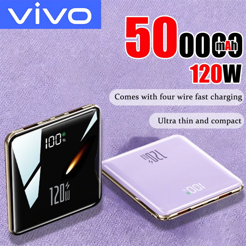 VIVO 50000mAh Ultra Thin Power Bank 120W Super Fast Charging PowerBank 4 in 1 Built-in Cables Compatible with iPhone Samsung