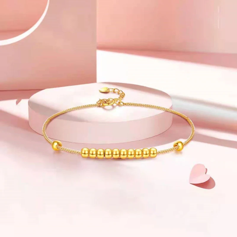 Pulsera de cuentas de bola simples de oro auténtico de 18 quilates, cadena Chopin ajustable pura AU750, pulsera para mujer, regalo de joyería fina