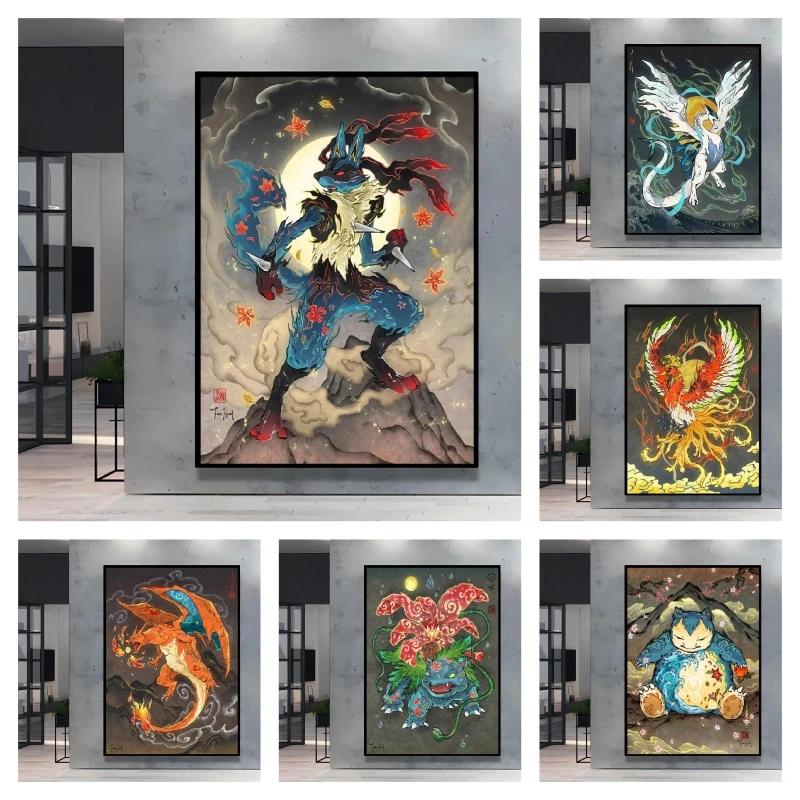 

Retro Style Pokemon Decor Painting Rayquaza Show Unique Charm High Quality Printing Adds A Sense of Mystery To Your Home Decor