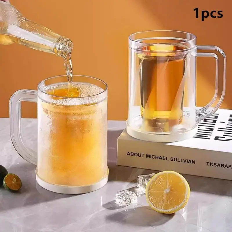 Taza de cerveza helada de doble capa intermedia de plástico, tazas de hielo para bebidas de gran capacidad, vasos para el hogar, taza de café helada, vasos de cerveza congelados, 1 Uds.