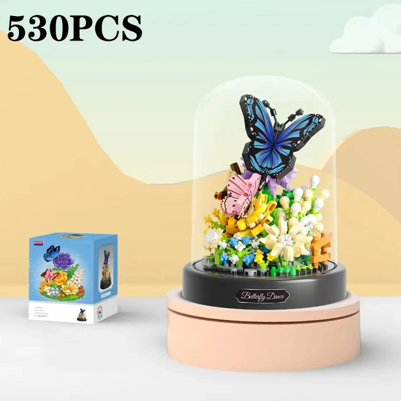 Insect Flower Bonsai Building Block Bee Butterfly Potted Model Bricks Set With Dust Cover Desktop Deco Kids DIY Toy Hoilday Gift