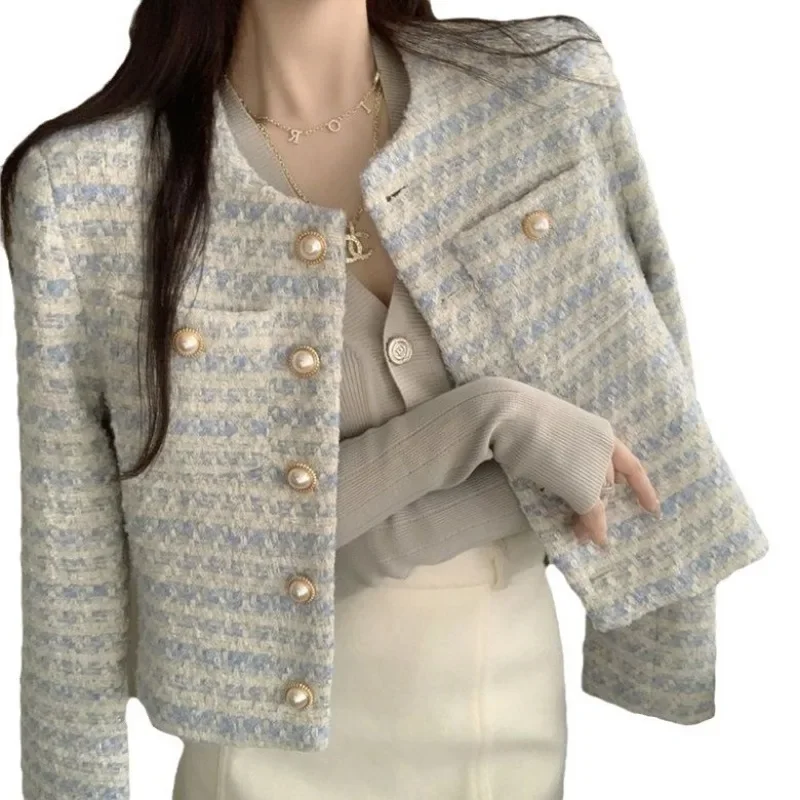 Chaqueta pequeña de estilo fragante con botones de perlas para mujer, chaqueta holgada de estilo corto con temperamento, ropa para primavera y otoño 2024