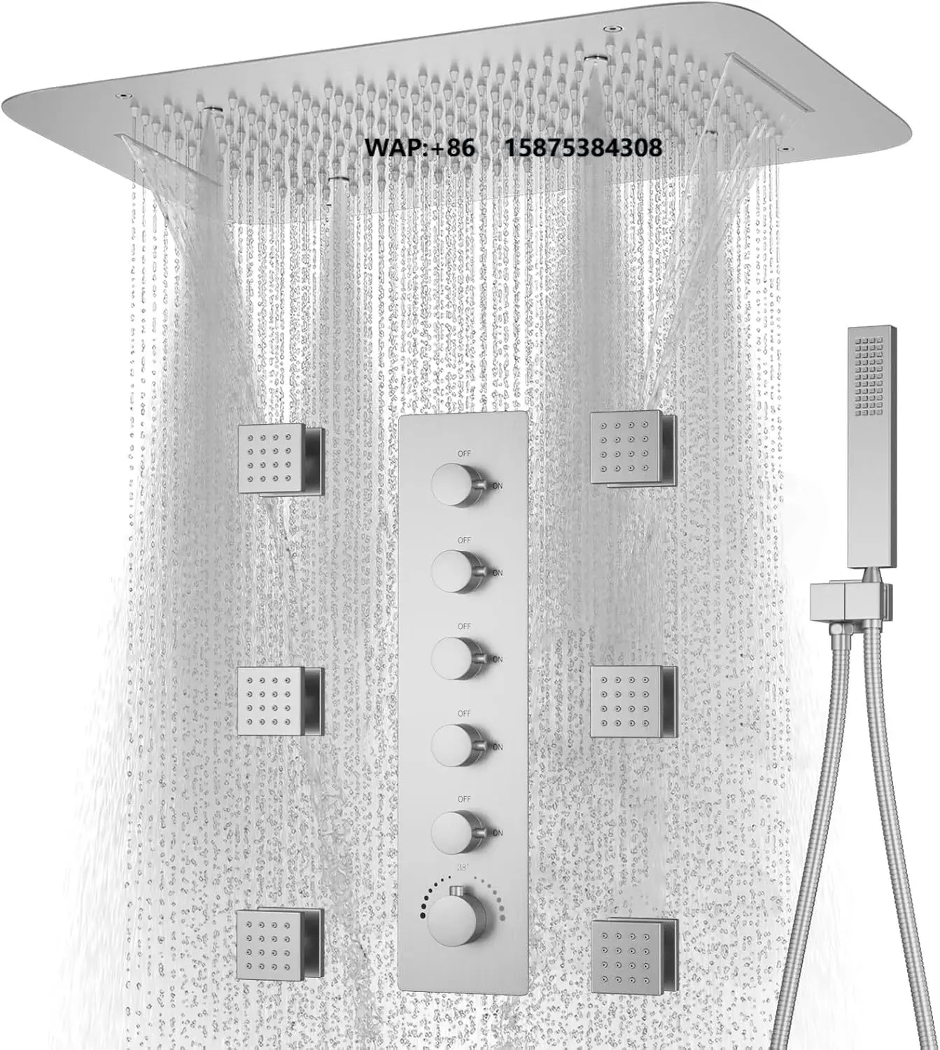 Brushed Nickel Shower Faucet System 3Functions Waterfall Mist Rainfall Ceiling Shower Head Thermostatic Full Body Shower  Set