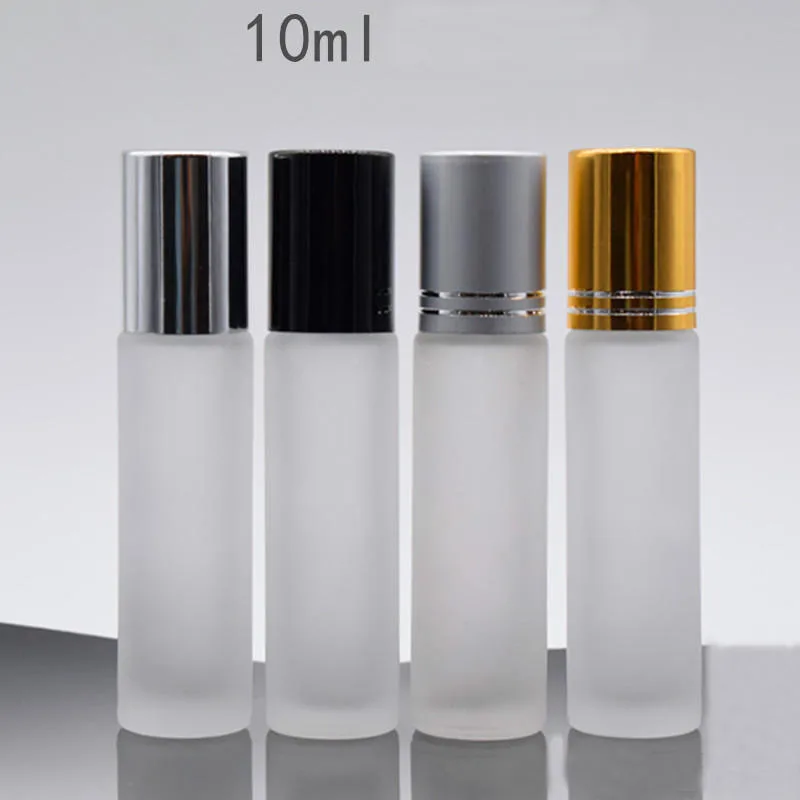 10ml frosted glass bottle steel/glass roll ball silver/gold/black lid eye cream/perfume/essential oil deodorant skin packing