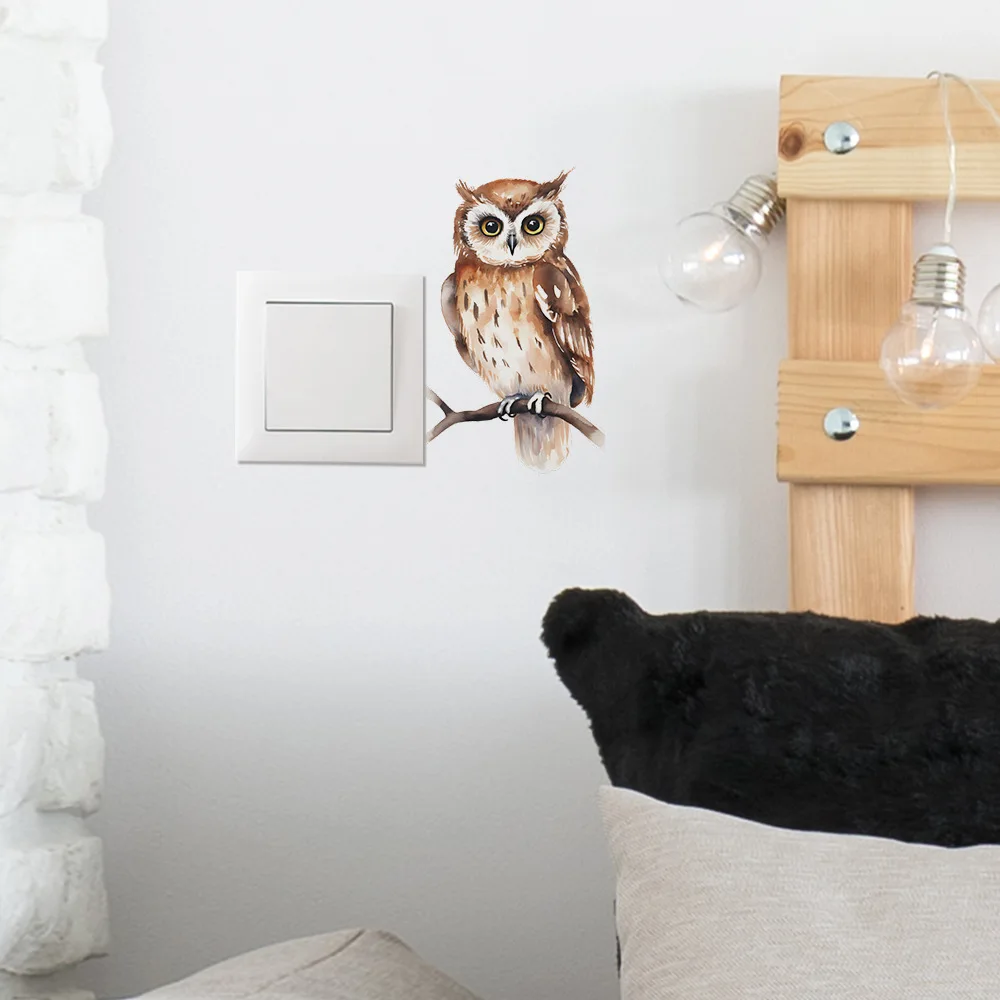 Cartoon Branch Owl Switch Sticker Living Room Switch Decoration Mural Bedroom Background Home Decor Self-adhesive Wall Decals