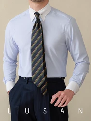 Italian Business Color-matching Pinhole Collar Non-ironing Striped Long-sleeved Shirt British Slim-fit Commuter Shirt for Men