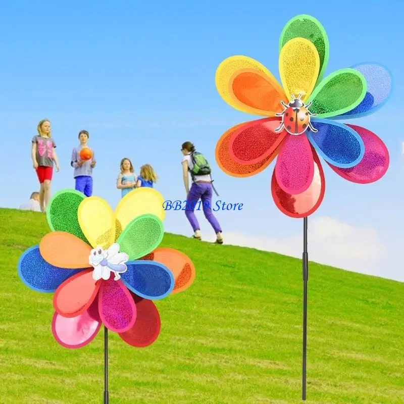 Q0KB Sequíns Insecto Windmill Whirligig Spinner viento Decoración del jardín del jardín Juguete