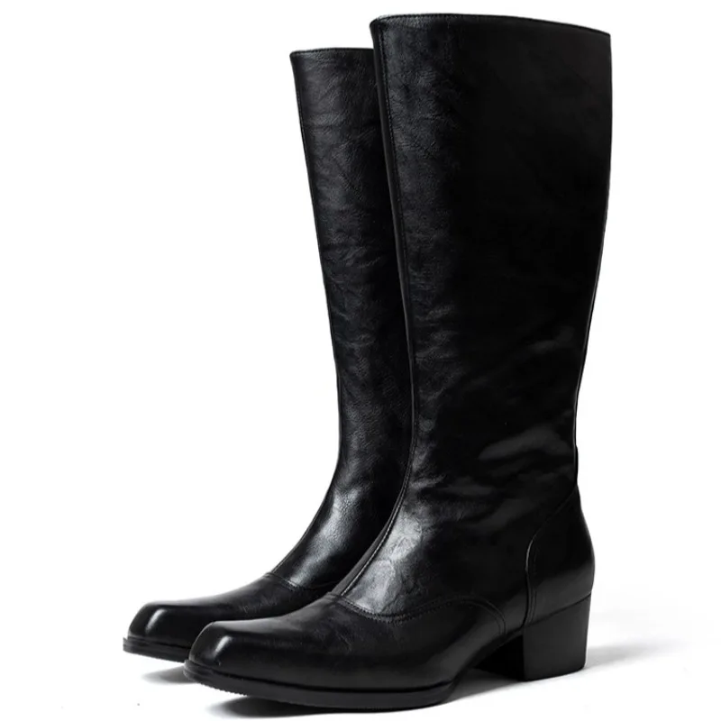 

Высококачественные высокие сапоги из натуральной кожи в британском стиле, мужская обувь, модные сапоги до колена на высоком каблуке, осенне-зимние рыцарские сапоги для верховой езды, мужские