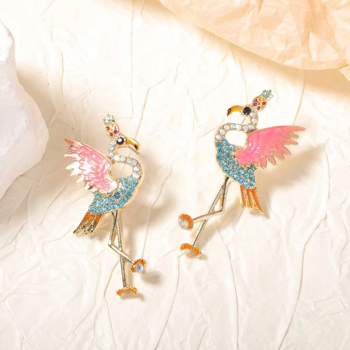 Stararashi 2024 Trend Colorful Bejeweled Flamingo Animal Shape Earrings Statement Original Woman Jewelry Ear Accessories Gifts