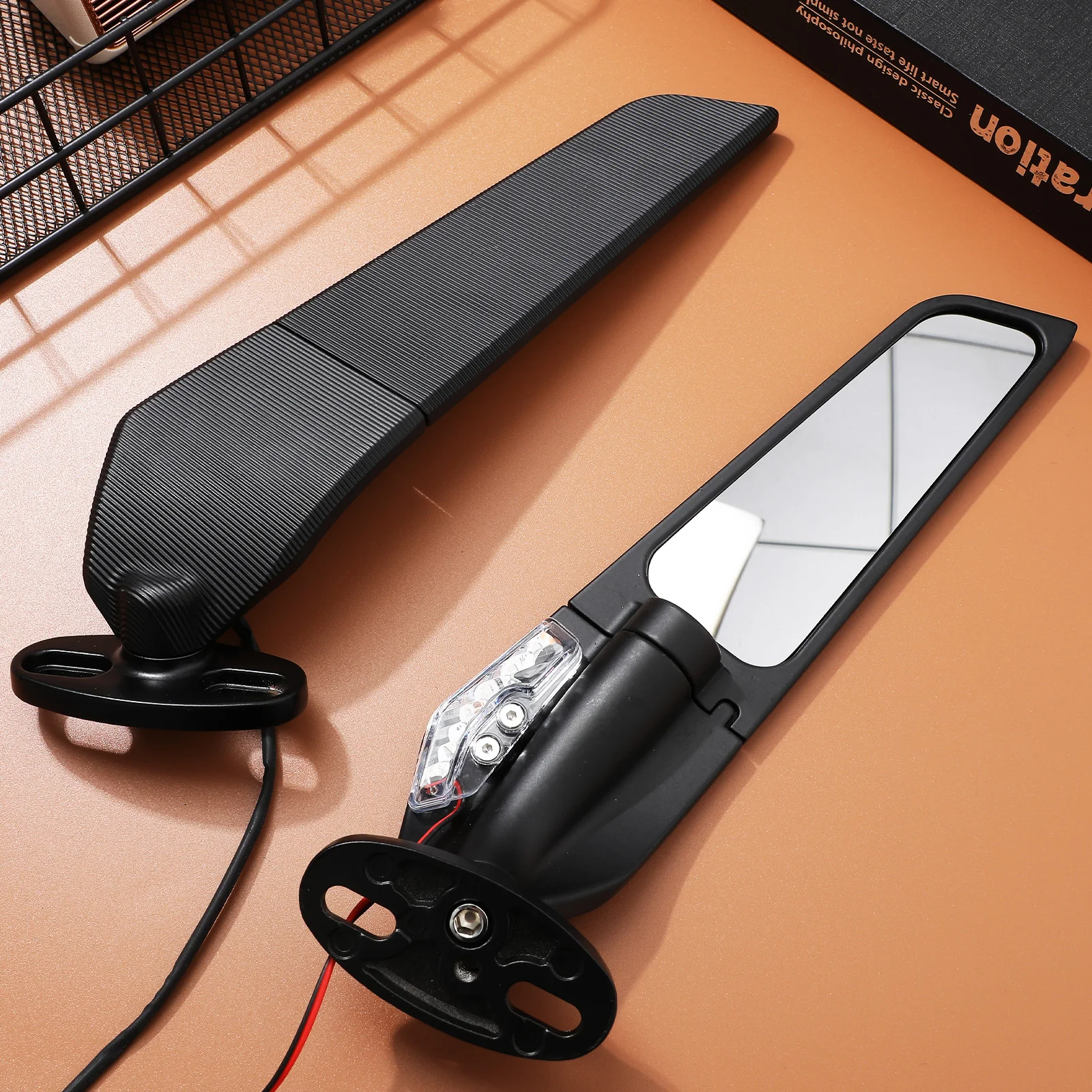 

Universal Motorcycle Side Mirrors with Turn Signals Large Rearview Mirror for Handlebars Stable Metal Safe Night Riding